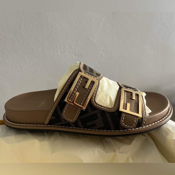 Fendi Logo-detailed canvas and leather sandals - Picture 2 of 12